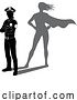 Vector Illustration of Superhero Police Lady Officer Super Hero Shadow by AtStockIllustration