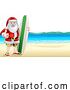 Vector Illustration of Surfer Santa Christmas Character on Beach by AtStockIllustration