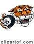 Vector Illustration of Tiger Angry Pool 8 Ball Billiards Mascot by AtStockIllustration