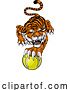 Vector Illustration of Tiger Tennis Ball Animal Sports Team Mascot by AtStockIllustration