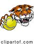 Vector Illustration of Tiger Tennis Ball Animal Sports Team Mascot by AtStockIllustration