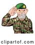 Vector Illustration of Tough Male Soldier Saluting and Wearing a Green Beret by AtStockIllustration