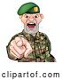 Vector Illustration of Tough Male Soldier Wearing a Green Beret, Shouting and Pointing Outwards by AtStockIllustration