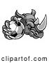 Vector Illustration of Tough Rhino Monster Mascot Holding out a Soccer Ball in One Clawed Paw by AtStockIllustration