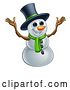 Vector Illustration of Welcoming Christmas Snowman Wearing a Green Scarf and a Top Hat by AtStockIllustration