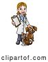 Vector Illustration of White Female Veterinarian Holding a Clipboard and Standing with a Cat and Dog by AtStockIllustration