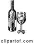 Vector Illustration of Wine Bottle and Glass Vintage Woodcut Etching by AtStockIllustration