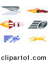 Vector Illustration of Winged Envelope, Sports Car, Rocket, Tire, Sprinter and Cheetah by AtStockIllustration