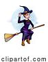 Vector Illustration of Witch Halloween Character on Broom Stick by AtStockIllustration