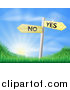 Vector Illustration of Yes and No Street Signs over Grass at Sunrise by AtStockIllustration